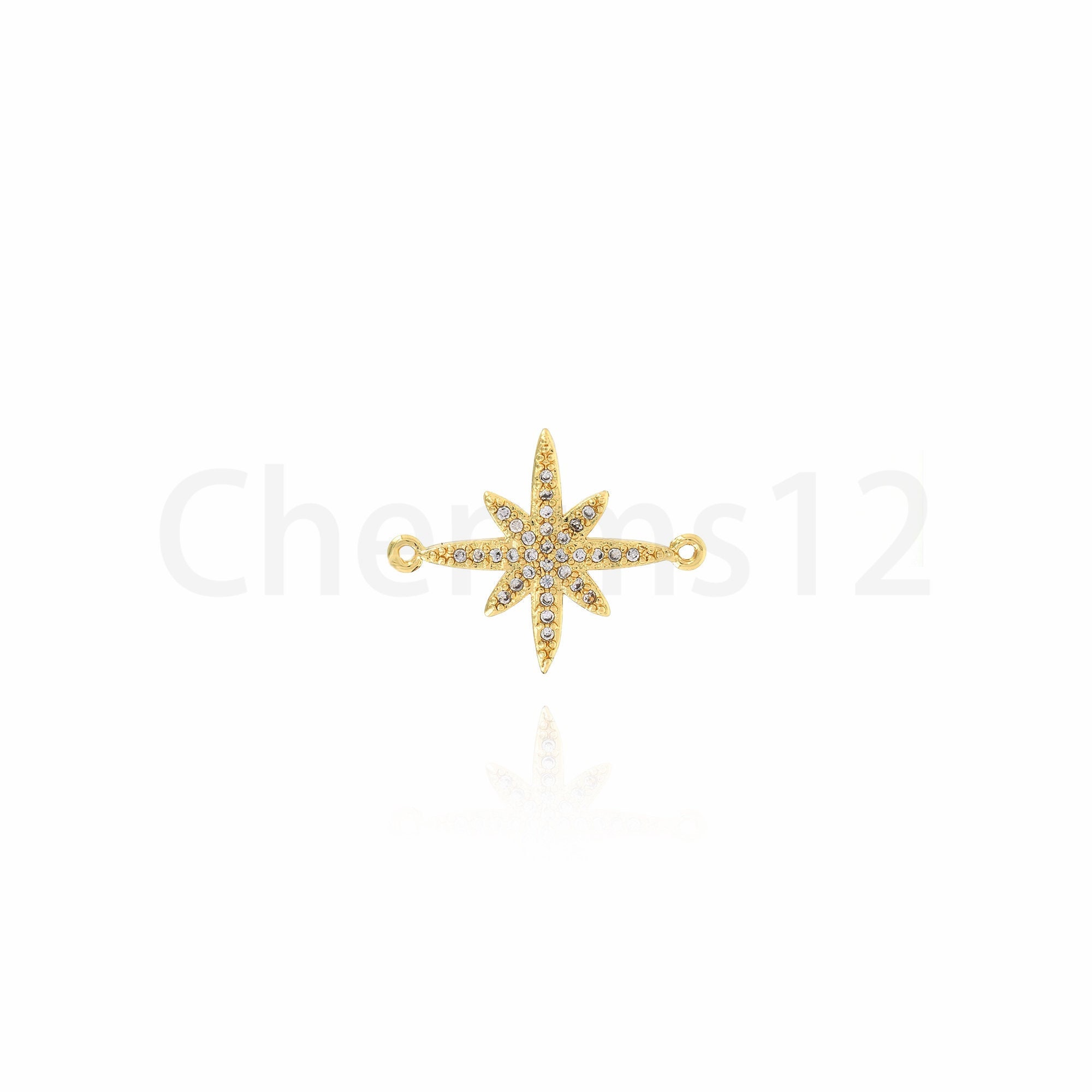 Polaris Connector, Micropavé CZ Star Connector, 18K Gold Filled Polaris Charm, Star Charm, DIY Jewelry Supplies, 18x22.5x2mm