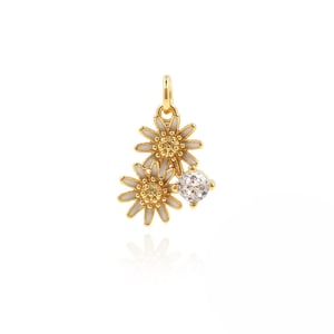 18K Gold Filled Chrysanthemum Necklace,Daisy Pendant,Enamel Flower Pendant,Flower Charm,Plant Necklace, DIY Jewelry Supplies,19.5*11.8*3.2mm