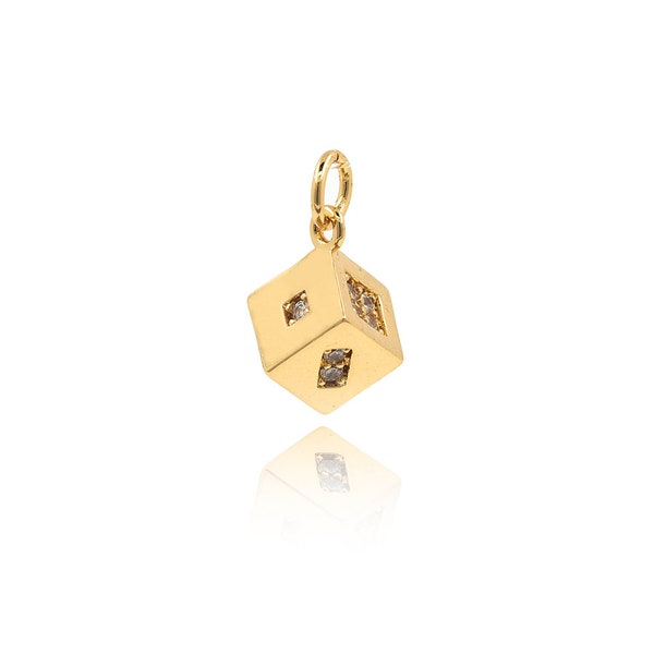 18K Gold Filled Cube Pendant,Micropavé CZ Cube Necklace, Tiny dice necklace, Dainty cube pendant,Geometric Pendant，Gift For Her, 7*7*12mm