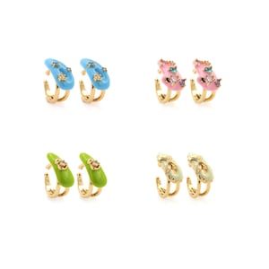 Emaille oorbellen, Micropavé CZ Diamond Charm, 18K Gold Filled Drop Oorbellen, Diamond Stud Oorbellen, Emaille Oorbellen, 19x18.5x8.5mm
