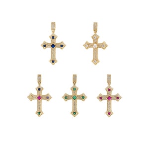 Micropavé CZ Christian Necklace, 18K Gold Filled Cross Charm, Religious Necklace, Cross Pendant, DIY Jewelry Making Supplies,48x28.5x5mm