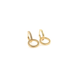 18K Gold Filled Double Loop Earrings, Pierced Earrings,Earring Charm,Micropavé CZ Earring Accessories,DIY Jewelry Supplies,14x25x13.8mm