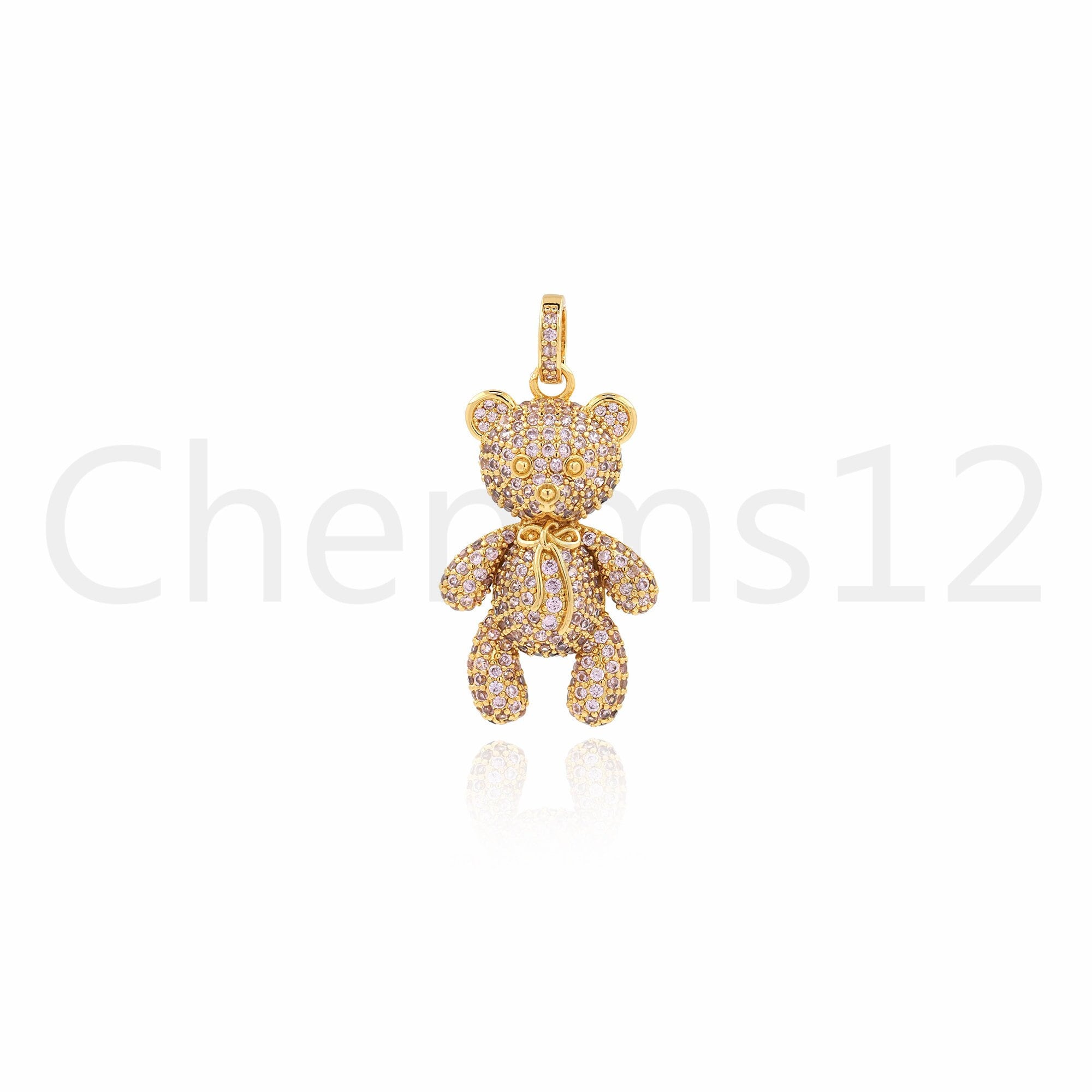 Micropavé CZ Bear Necklace, Bear Pendant, 18K Gold Filled Bear Charm, Gift for Her, DIY Jewelry Making Accessory, 45.5x23x7.4mm