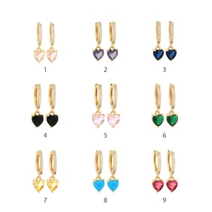 18K Gold Filled Heart Drop Earrings,Micropavé CZ Dangle Earrings,Boho Earrings,Hoop Earring,Pierced earrings,DIY Jewelry Supplies,22x13mm