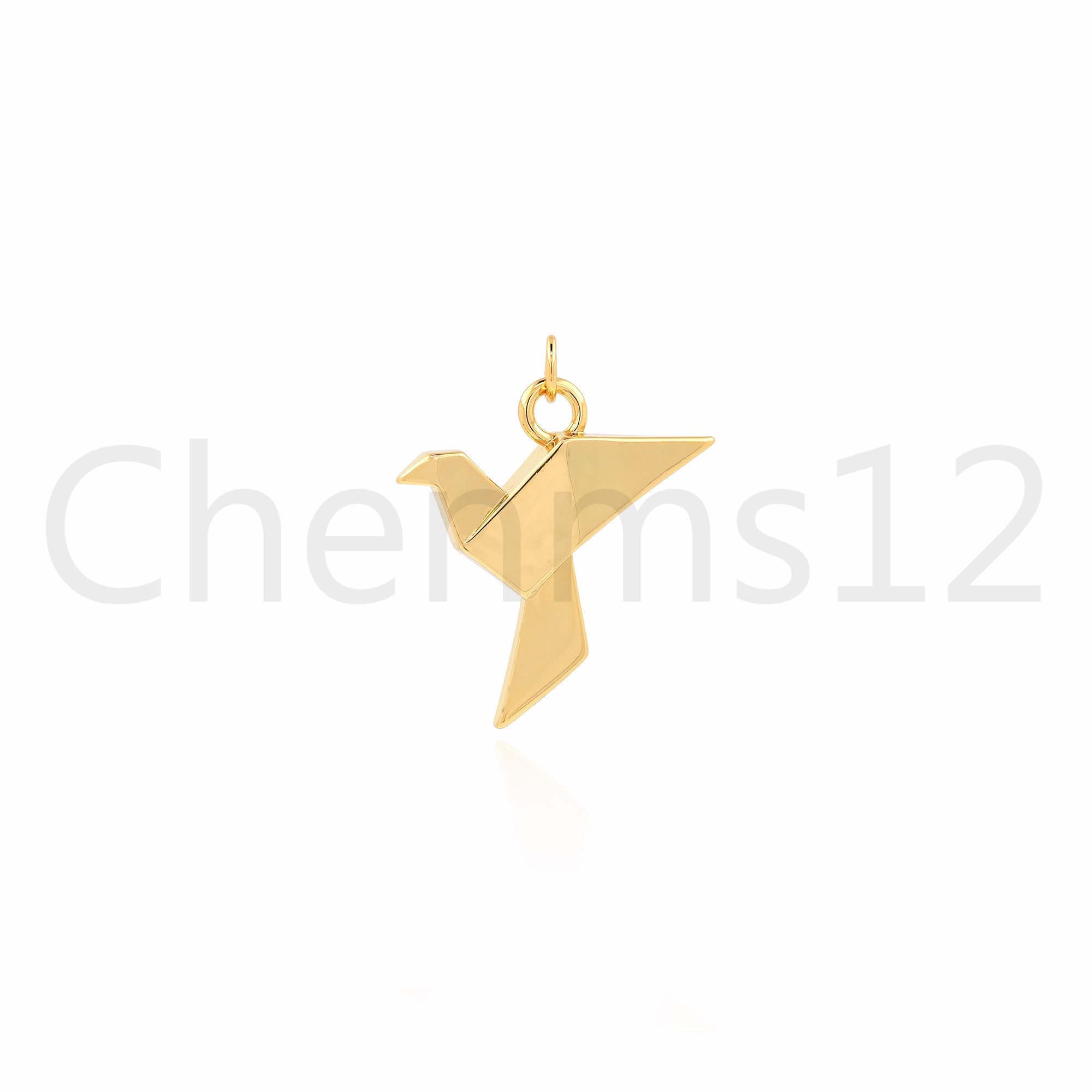 Animal Charms, Origami Charms, 18K Gold Filled Bird Necklace, Paper Bird Necklace, Bird Pendant,DIY Jewelry Supplies, 29.5x24x4.7mm
