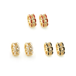 18K Gold Filled Enamel Earrings, Micropavé CZ Chain Earrings, Everyday Earrings, Thick Earrings, DIY Jewelry Making Supplies, 17.4x8mm
