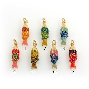 Enamel Fish Necklace, 18K Gold Filled Fish Necklace,Sea Life Pendant, DIY Jewelry Supplies,26x6x4.8mm