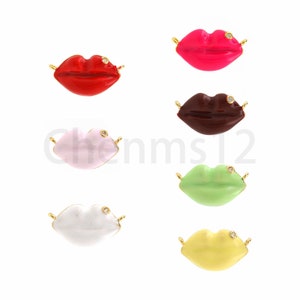Enamel Lip Pendant, Micropavé CZ Lip Charm, 18K Gold Filled Kiss Necklace, Kiss Charm, DIY Jewelry Making Supplies,10x19x3.5mm