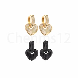 Orecchini a buco riempiti in oro 18 carati,Micropavé CZ Orecchini a tre cuori stile semplice, orecchini a cuore, orecchini rotondi,fascino d'amore