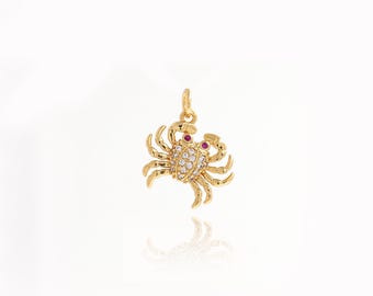 Sea Life Pendant,Micro pavé CZ Crab Necklace,Crab Pendant,18K Gold Filled Crab Charm,Beach Charm,DIY Jewelry Supplies,18x15.5x2.6mm