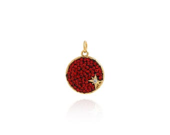 Runder Anhänger, 18 K Gold gefüllter Sternanhänger, Starburst-Anhänger, Micro Pavé CZ Polaris-Charme, Himmelsanhänger, DIY Schmuckzubehör, 22x16x2,5 mm