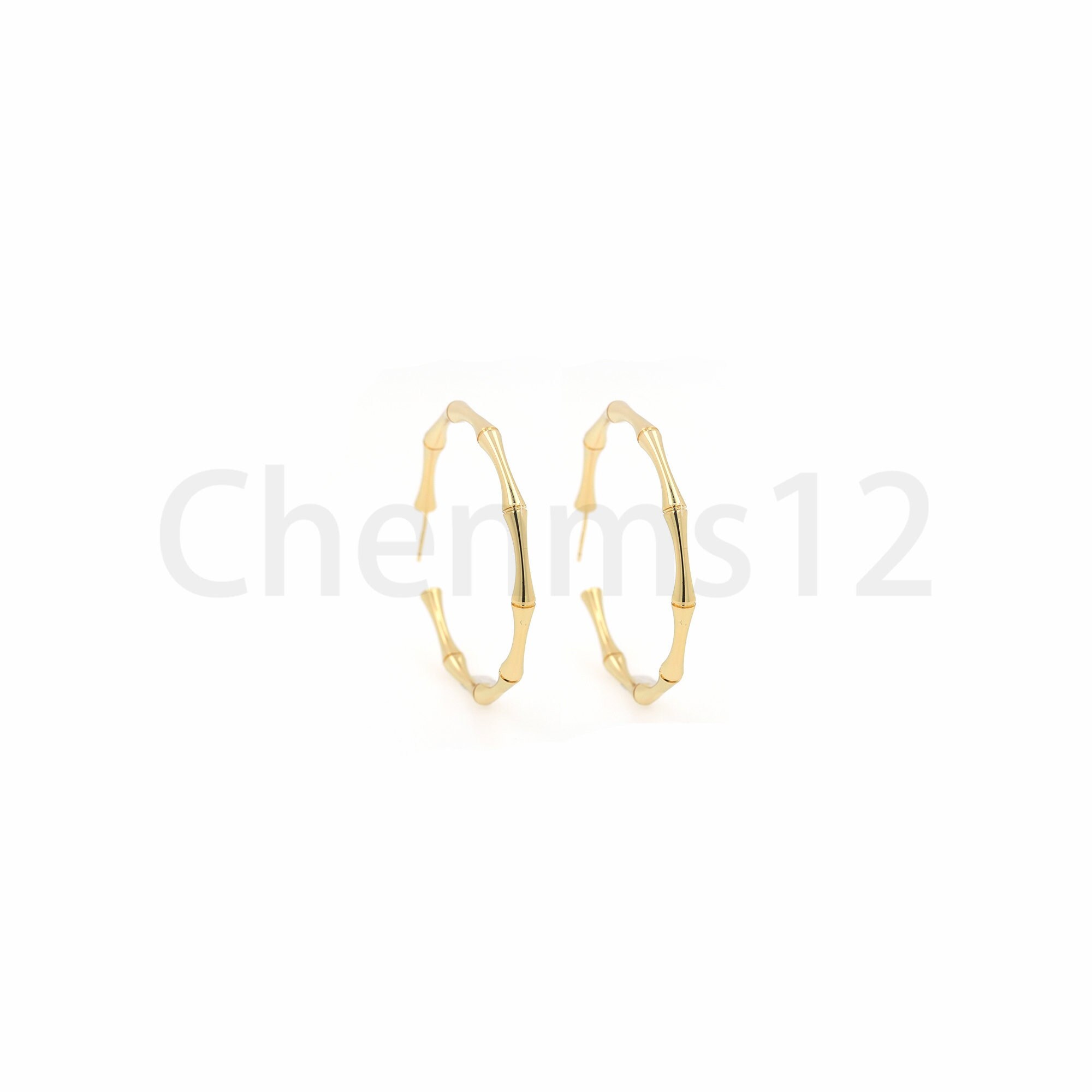 1 pair, Hoop Stud Earrings, 18K Gold Filled Simple Bamboo Stud Earrings, Hoop Earrings, Minimalist Stud Earrings, Gift for Her, 50x55x3.2mm