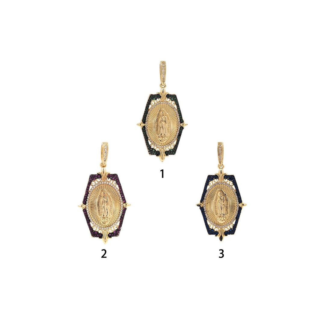 thumbnail image 2 of Gold Plated Oval Virgin Mary Charm Pendant Necklace – Multi-Chain, 16-24 Inches, Unisex 2 of 4
