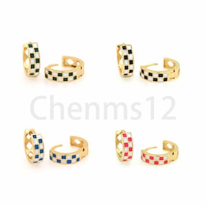 1 paar, emaille oorbellen, piano toetsenbord oorbellen, brede oorbellen, 18K goud gevulde doorboorde oorbellen, cadeau voor haar, 12,4x12,8x3,5 mm