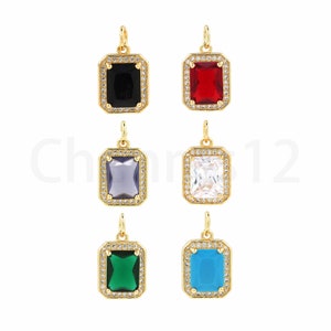 Micropavé CZ Square Pendant,18K Gold Filled Creative Necklace,Zircon Pendant,Zircon Charm,Square Charm,DIY Jewelry Supplies,18x10x5mm