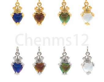 18K Gold Filled Heart Pendant, Crown Necklace, Micropavé CZ Crown Charm, Heart Charm, DIY Jewelry Making Supplies, 15.5x7.5x4.5mm
