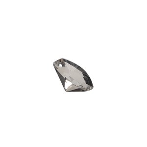May include: A clear crystal teardrop pendant with a faceted design. The pendant has a small hole at the top for hanging.