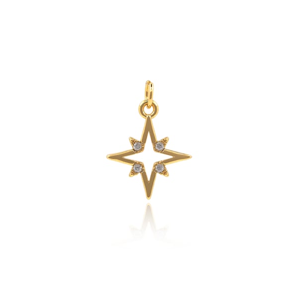 Polaris Charm,Star Charm, Micropavé CZ Star Pendant, 18K Gold Filled Polaris Necklace, DIY Jewelry Making Supplies,17*12*1.8mm