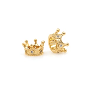 18K Gold Filled Crown Spacer Beads, King Power Charm, Crown Spacer Beads, Micropavé CZ Crown Bracelet Spacer,DIY Jewelry Supplies,15*7.5*7mm