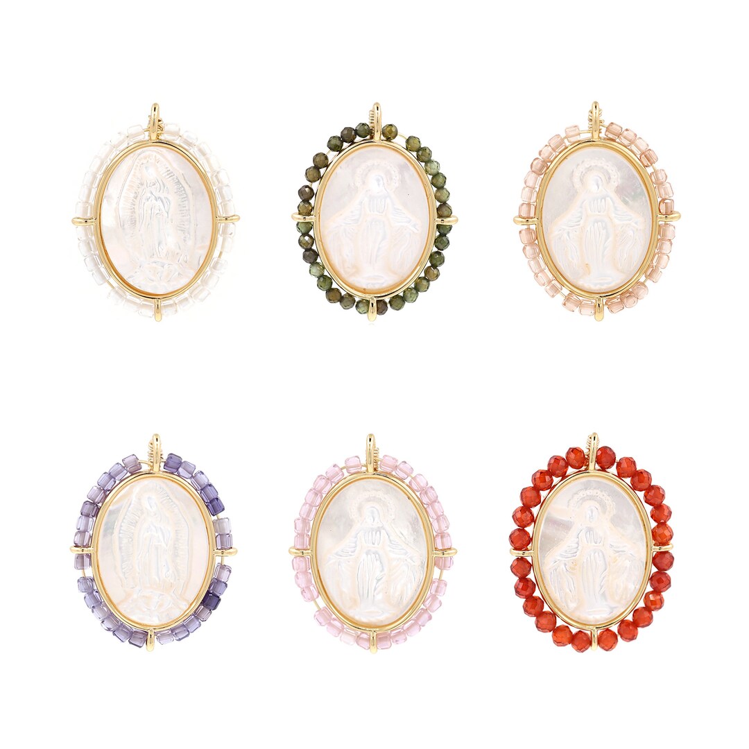Oval Pendant, 18K Gold Filled Virgin Mary Charm, Micropavé CZ Virgin ...