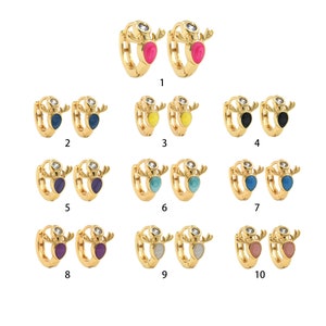 18K Gold Filled Antler Earrings,Enamel Round Earrings,Micro pavé CZ Moose Earrings,Animal Enamel Earring,Boho Earring,Gift For Her,20x23x4mm
