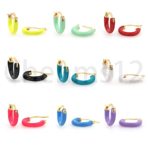 Orecchini a cerchio in smalto neon, orecchini solidi rotondi, orecchini colorati riempiti in oro 18K, orecchini forati, orecchini piccoli multicolore, 12x13x3mm