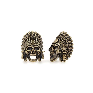 18K Gold Filled Vintage Indian Chief Beads,Antique  Indian Skull Spacer Bead，Paracord Charm，DIY Jewelry Supplies,23.3*17*12.8mm，Hole:6.9mm