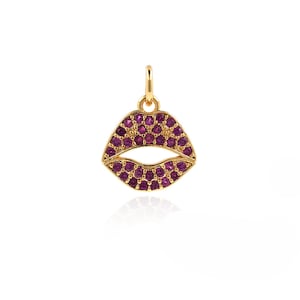 18K Gold Filled Lips Pendant,CZ Micro Pave Lips Necklace,Dainty Lips Charm,Gift for Her,DIY Jewelry Making Supplies,15.7*11.8*2.4mm