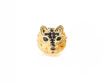18K Gold Filled Wolf Head Beads,Micro pavé CZ Wolf Spacer Beads,Wildlife Beads,Wolf Beads,DIY Bracelet Necklace Supplies,15*12.4*13mm