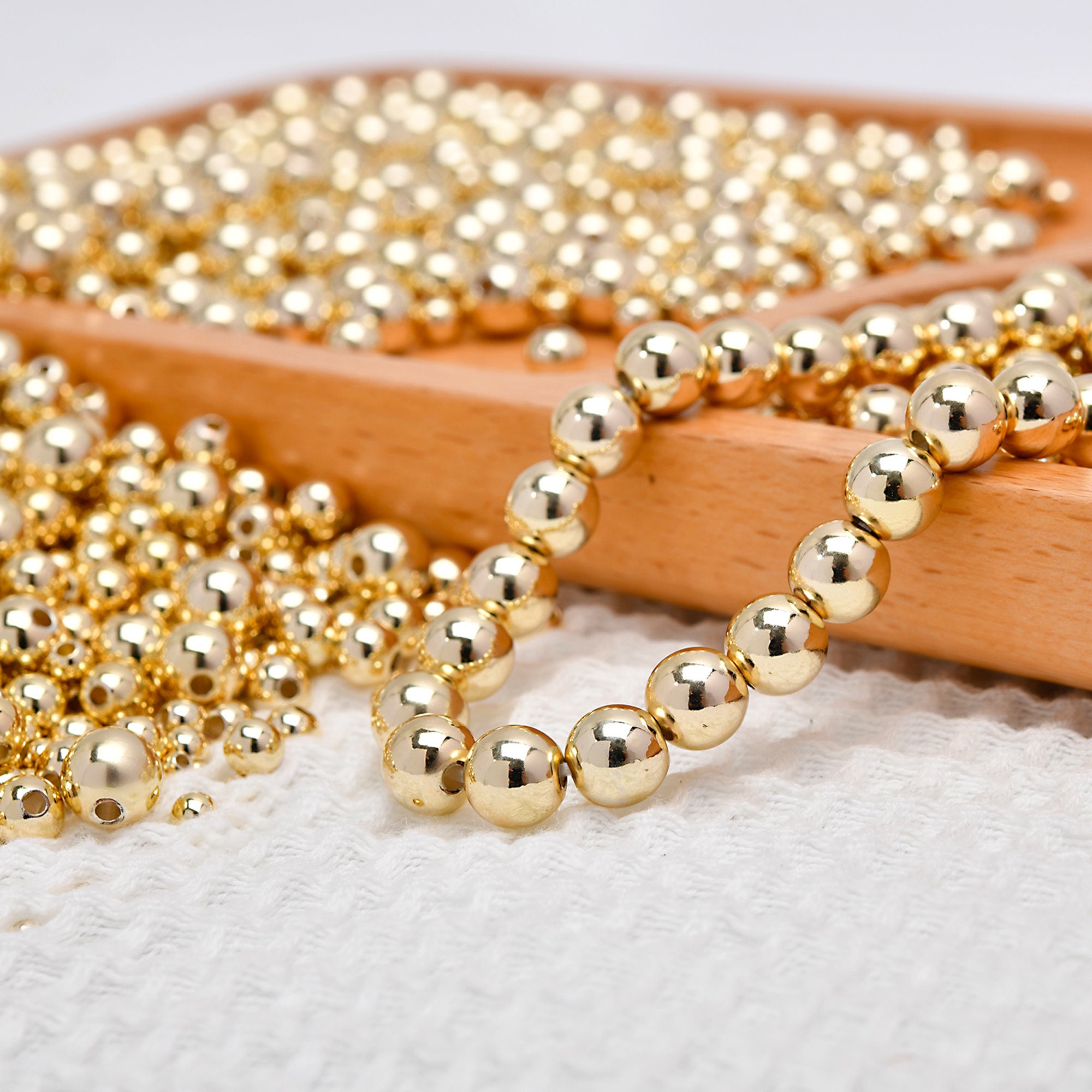 HOBBIESAY 120 Pcs 3 Styles 14K Plaqué Or Filigrane Perles Rondes