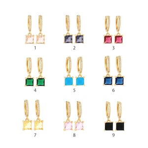 Square Zircon earring,18K Gold Filled Square Drop Earring,Micropavé CZ Dangle Earring,Boho Earrings,Hoop Earring,DIY Jewelry Supplie,22x13mm