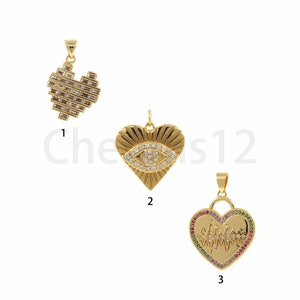 Micropavé CZ Heart Necklace, Heart Pendant, Evil Eye Charm, 18K Gold Filled Eye Pendant, Eye Charm, DIY Jewelry Making Supplies