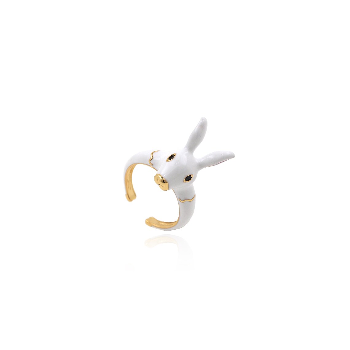 Rabbit Rings, Animal Rings, 18K Gold Filled Adjustable Rings, Enamel ...
