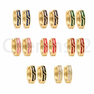 18K goud gevulde wave oorbellen, emaille oorbellen, rivier emaille oorbellen, kleine oorbellen, wave, 13x14x3.5mm