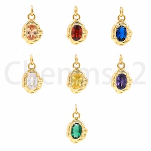 Oval Gemstone Pendant, 18K Gold Filled Oval Necklace, Micropavé CZ Irregular Oval Pendant, DIY Jewelry Supplies, 14.5x8x3.3mm