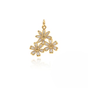 Enamel Flower Pendant,Flower Charm,Daisy Pendant,Plant Charm, 18K Gold Filled Chrysanthemum Necklace,DIY Jewelry Supplies,22.5*18*2.8mm