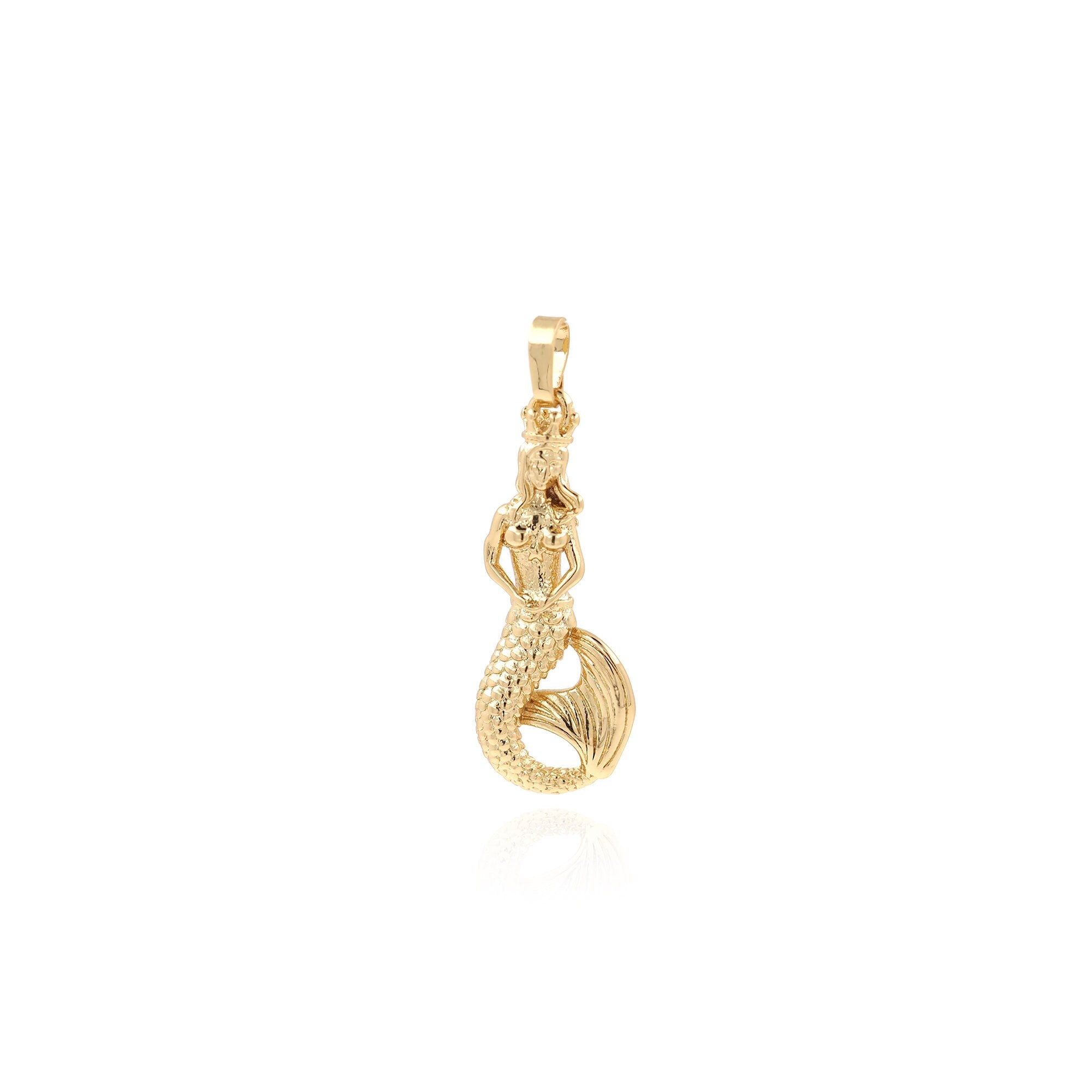 Mermaid Charm Pendant, 18K Gold Filled Mysterious Creature Pendant, Dainty Charm, DIY Jewelry Supplies, 36x12x4mm