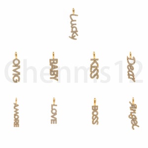 Pingente de carta, pingente de carta chefe preenchido com ouro 18K, micropavé CZ joias com letras em inglês, colar de cartas, suprimentos de joias faça você mesmo, 21,5x5,2x1,7mm