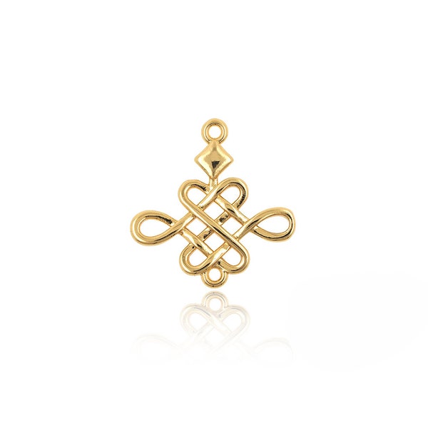 Eternal Knot Necklace,Chinese Knot Pendant, Chinese Knot Charm, 18K Gold Filled Endless Knot Pendant, DIY Jewelry Supplies,17.8*17.4*1.6mm