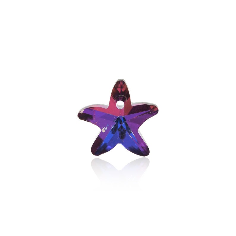 May include: A purple and blue crystal starfish charm with a hole for hanging.