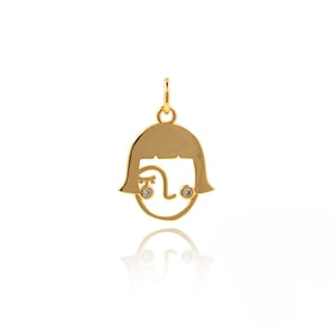 Micropavé CZ Girl Necklace, 18K Gold Filled Girl Pendant, Figure Pendant, Girl Portrait Pendant, DIY Jewelry Making Supplies,18.9*13.4*1.4mm