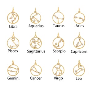 Zodiac Charm, 18K Gold Filled Zodiac Pendant, Libra Pendant, Round Zodiac Pendant, Zodiac Charm, DIY Jewelry Supplies, 20.5x15x2mm