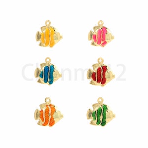Enamel Charm,18K Gold Filled Fish Pendant,Sea Life Necklace,Nautical Charm,Tropical Fish Pendant,DIY Jewelry Making Supplies, 17x18x5.5mm