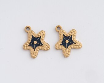 Dije de estrella de mar de acero inoxidable, colgante de estrella de mar, collar de estrella de mar, joyería de estrella de mar esmaltada, suministros para hacer joyas DIY, 16 x 13,5 x 1,3 mm
