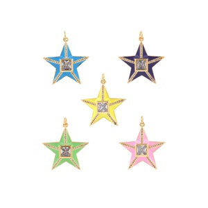 Micropavé CZ Pentagram Enamel Pendant, Enamel Pendant, 18K Gold Filled Starfish Pendant, Starfish Charm,DIY Jewelry Supplies,32x28.5x6.5mm