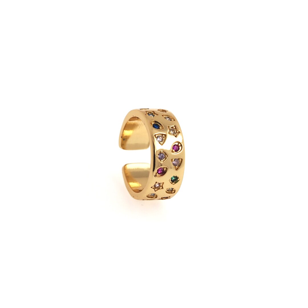 Star Rings With Triangle Design Celestial Rings, 18K Gold Filled Triangle Star Rings, Micropavé CZ Star ...