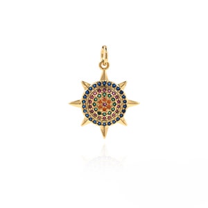 18K Gold Filled Round Sun Charm,Sun Jewelry,Sun Pendant,Sunburst Pendant,Micropavé CZ Sun Necklace,DIY Jewelry Making Supplies,23.3*18*3.8mm