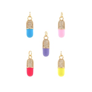 Micropavé CZ Capsule Charm, Enamel Pill Pendant, Pill Charm, 18K Gold Filled Pill Pendant, Capsule Pendant,DIY Jewelry Supplies,20x6.5x6.5mm