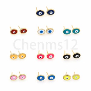 18K Gold Filled Evil Eye Earrings, Enamel Earrings, Evil Eye Charm, Stud Earrings, Eye Stud Earrings, Eye Charm, DIY Jewelry Making Supplies