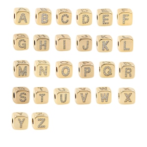 Contas de letras com furos grandes, contas espaçadoras de alfabeto preenchidas com ouro 18K, micro pavé CZ quadradas com 26 letras espaçadoras, suprimentos de joias DIY, 9*9*9mm